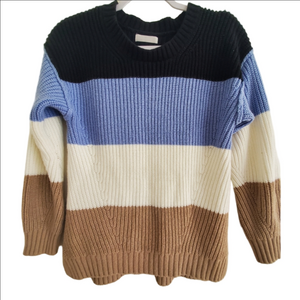 URBAN KIDS Chunky Striped Rib Knit Sweater - Black, Blue,Cream SZ  S